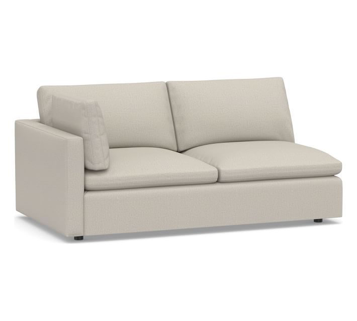 Bolinas Upholstered Left-arm Loveseat, Down Blend Wrapped Cushions, Performance Heathered Tweed Pebble - Image 0
