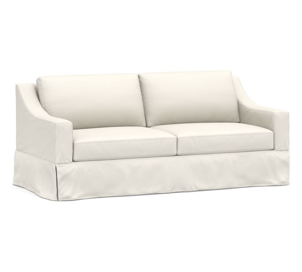 York Slope Arm Slipcovered Sofa 81" 2x2, Down Blend Wrapped Cushions, Performance Twill Warm White - Image 0