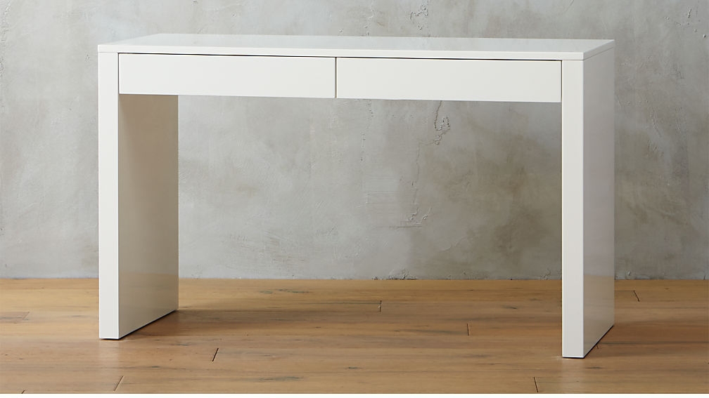 Runway 2-Drawer White Lacquered Wood Desk - Image 1