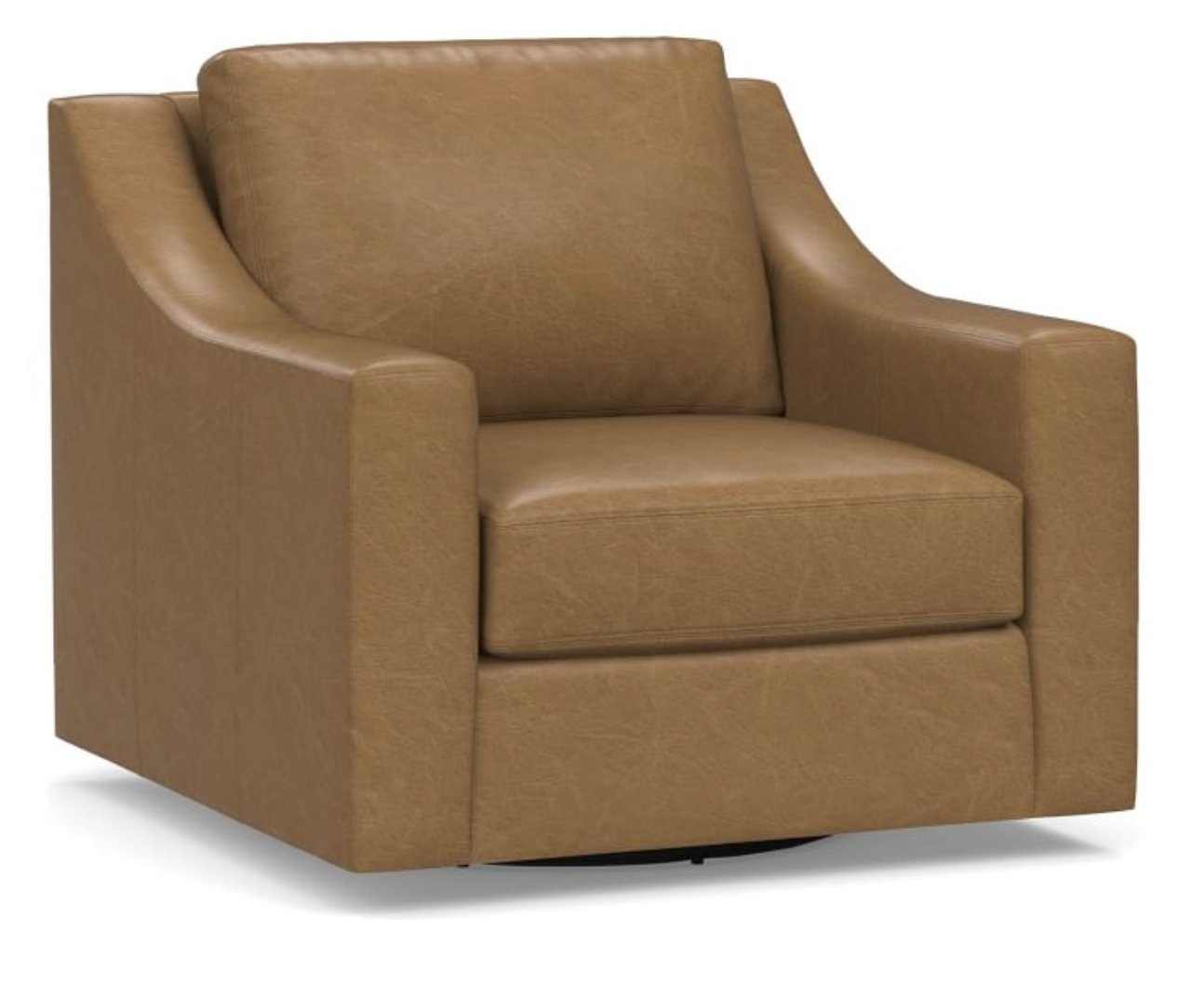York Slope Arm Leather Swivel Armchair, Polyester Wrapped Cushions, Statesville Toffee - Image 0