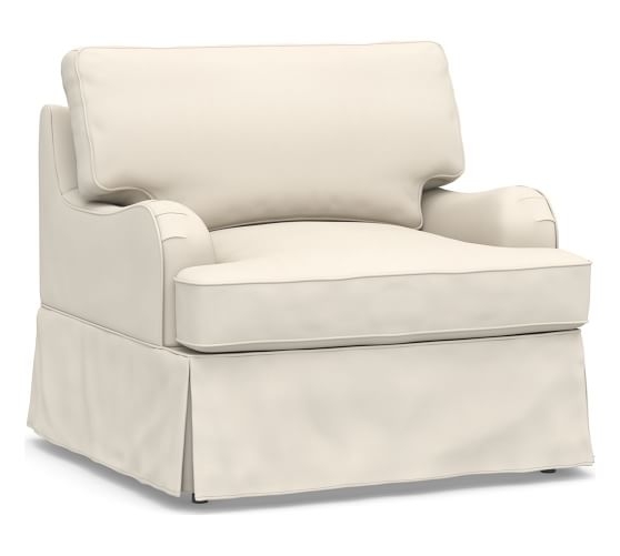 SoMa Hawthorne English Slipcovered Armchair, Polyester Wrapped Cushions, Twill Cream - Image 0