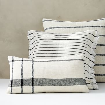 Cotton Silk Broken Stripe Pillow Cover, Set of 2, 20"x20", Stone White - Image 2