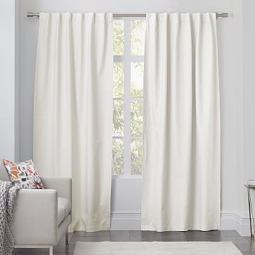 Linen Cotton Pole Pocket Curtain + Blackout Panel, White, 48"x96" - Image 2