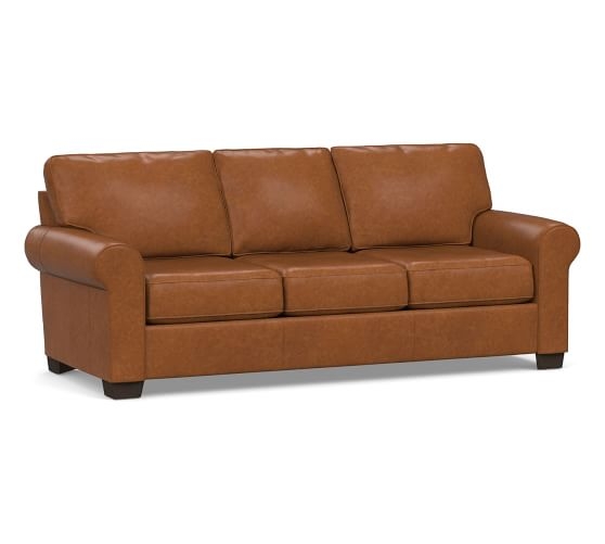 Buchanan Roll Arm Leather Sofa 87", Polyester Wrapped Cushions, Statesville Caramel - Image 0