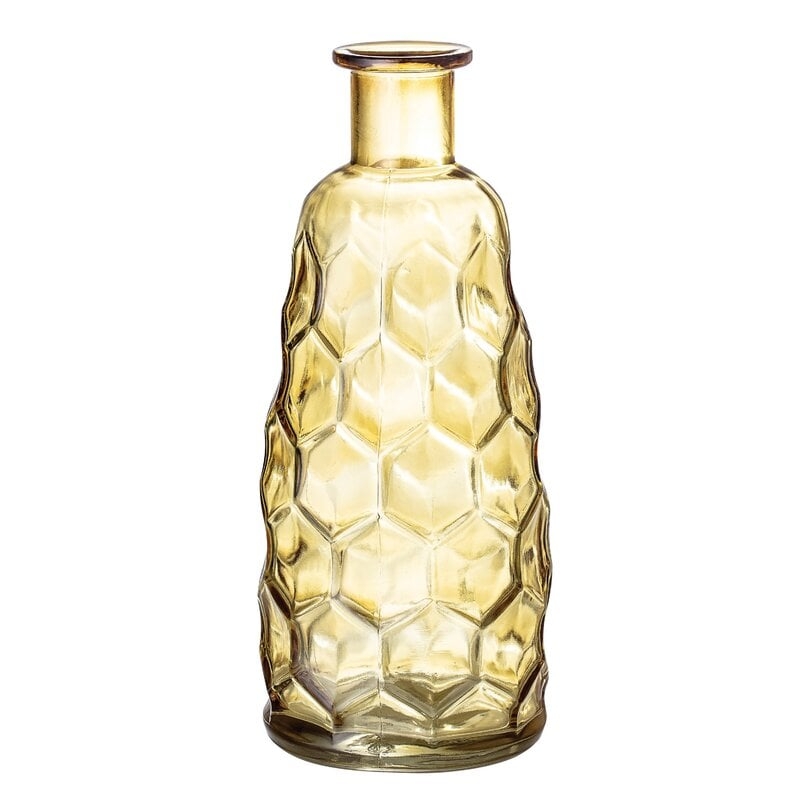 Transparent Yellow Glass Vase with Embossed Octagon Design - Image 0