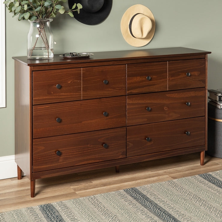 Modern 6 Drawer Solid Wood Dresser - Walnut - Image 1