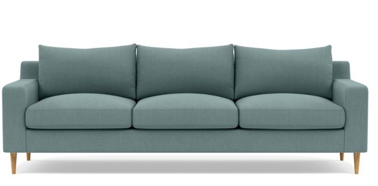 Sloan Sofa with Blue Mist Fabric, standard cushions, natural oak legs - Image 0