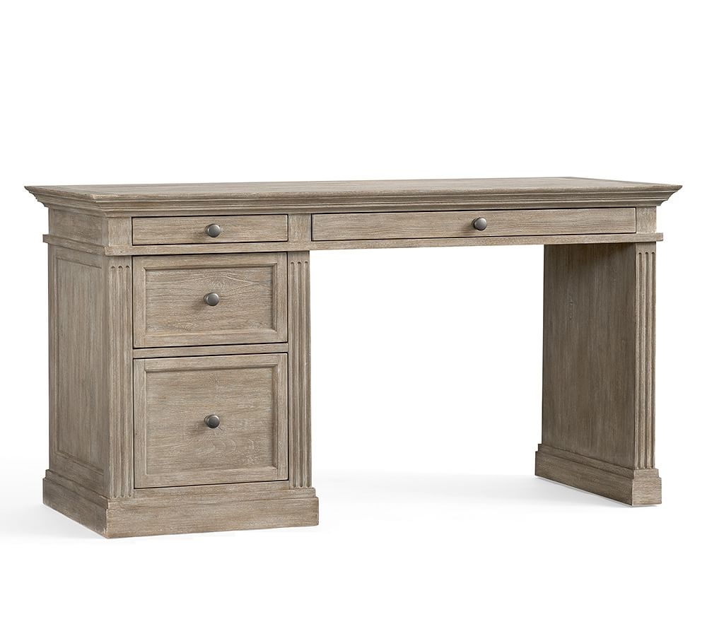 Livingston 57" Writing Desk with Drawers, Gray Wash - Image 0