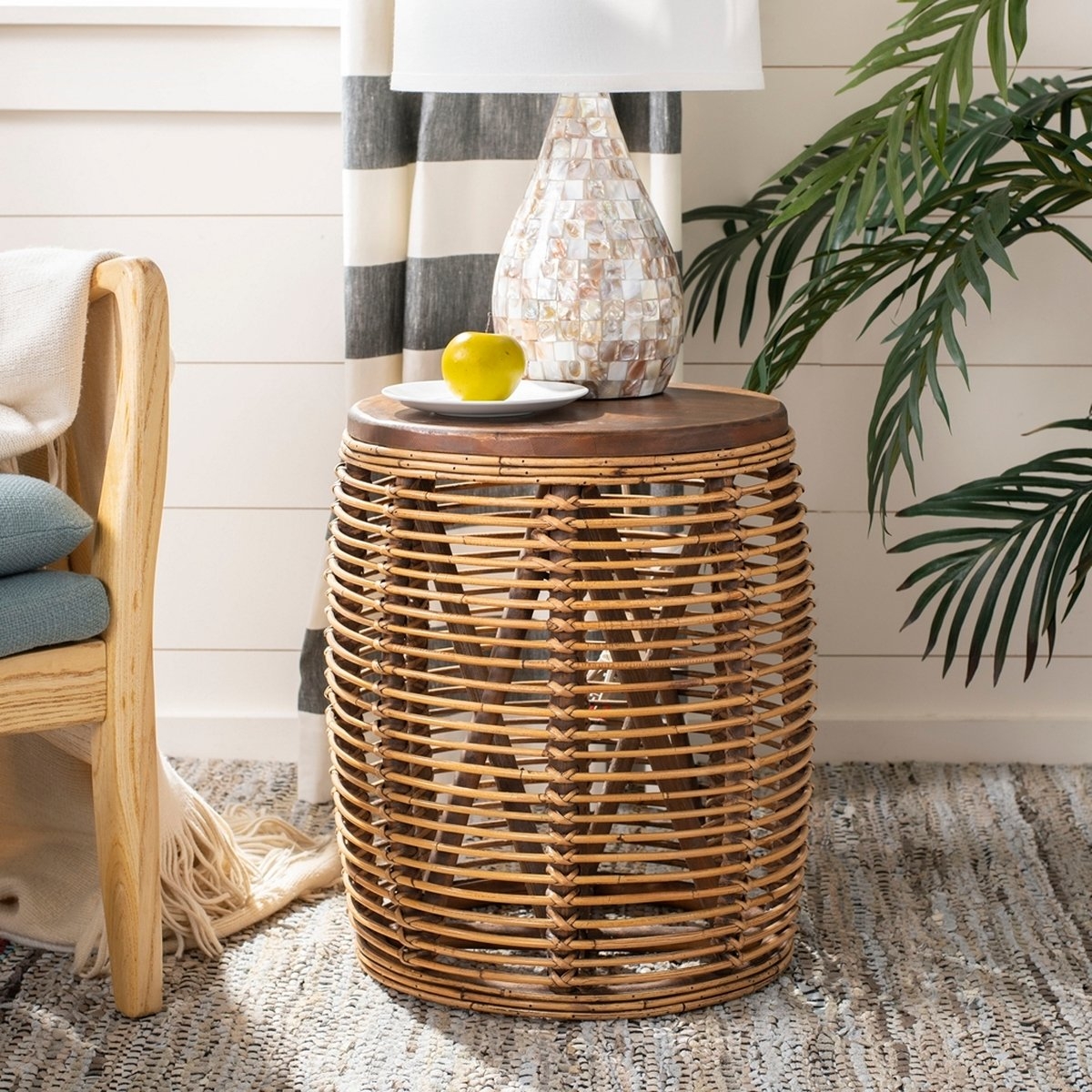 Maui Rattan Drum Stool Table - Honey Brown Wash - Safavieh - Image 3