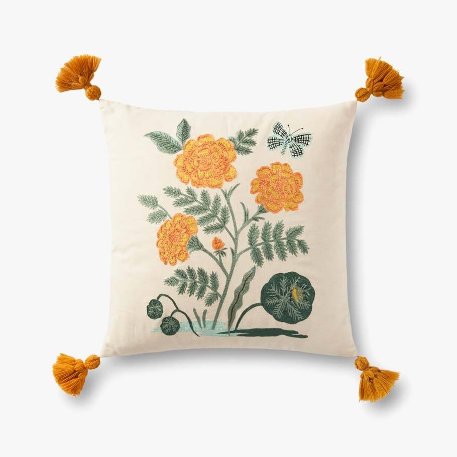 Rifle Paper Co. x Loloi PILLOWS P6066 NATURAL / ORANGE 18" x 18" Cover w/Poly - Image 0