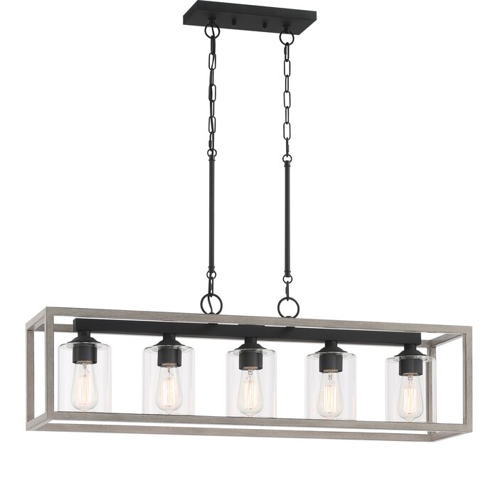 Bladyn 5 - Light Kitchen Island Rectangle Chandelier with Hand Blown Glass Accents - Image 1