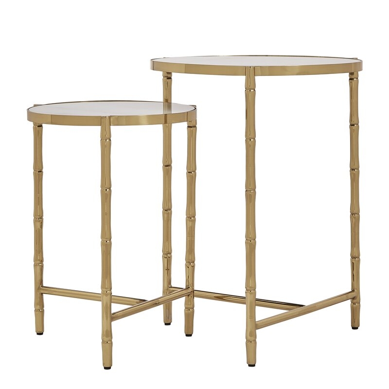 Conlon Round Bamboo-look Stainless Steel Marbled 2 Piece Nesting Tables - Image 0
