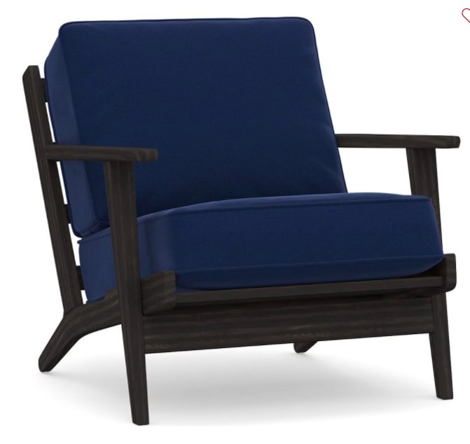 Raylan Upholstered Armchair with Black Finish, Down Blend Wrapped Cushions, Performance Everydayvelvet(TM) Navy - Image 0