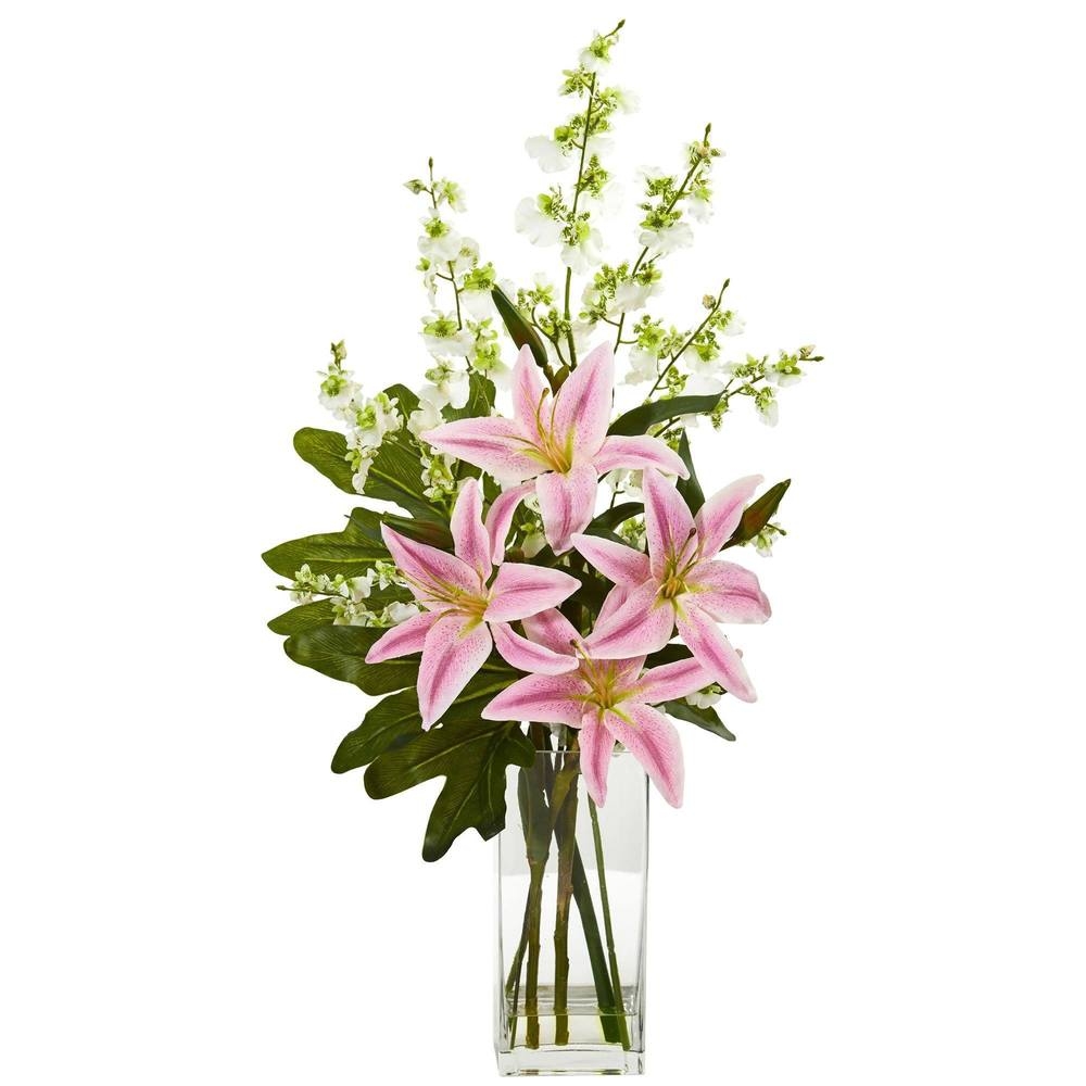 Lily and Dancing Lady Orchid Artificial Arrangement - Image 0