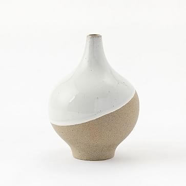 Half-Dipped Stoneware Vase, Grey/White, Big Bulb, 9.5" - Image 0