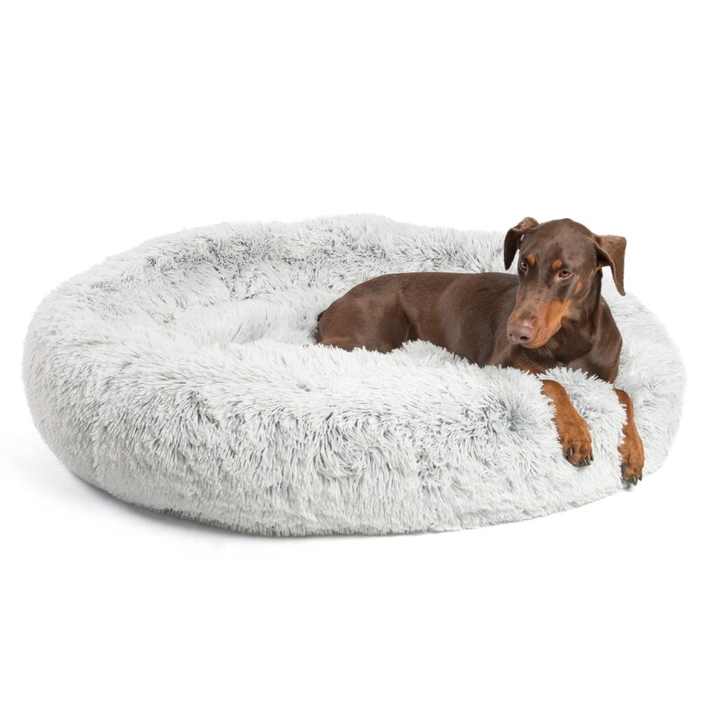 Extra Large (45" W x 45" D x 9" H) Frost Shag Donut Round Dog Bed Luxury Plush Cuddler Pillow - Image 1