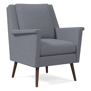 Carlo Mid-Century Chair, Poly, Yarn Dyed Linen Weave, Shelter Blue, Pecan - Image 0