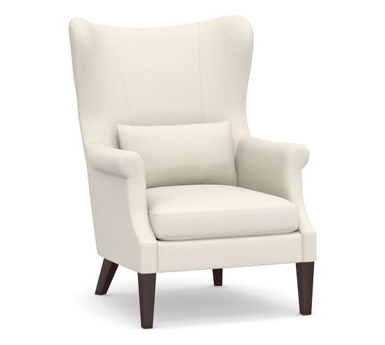 Champlain Upholstered Wingback Armchair, Polyester Wrapped Cushions, Performance Heathered Tweed Ivory - Image 0