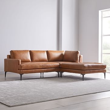 Andes Sectional Set 05: Right Arm 2 Seater Sofa, Corner, Ottoman, Vegan Leather, Saddle, Blackened Brass, Poly - Image 1