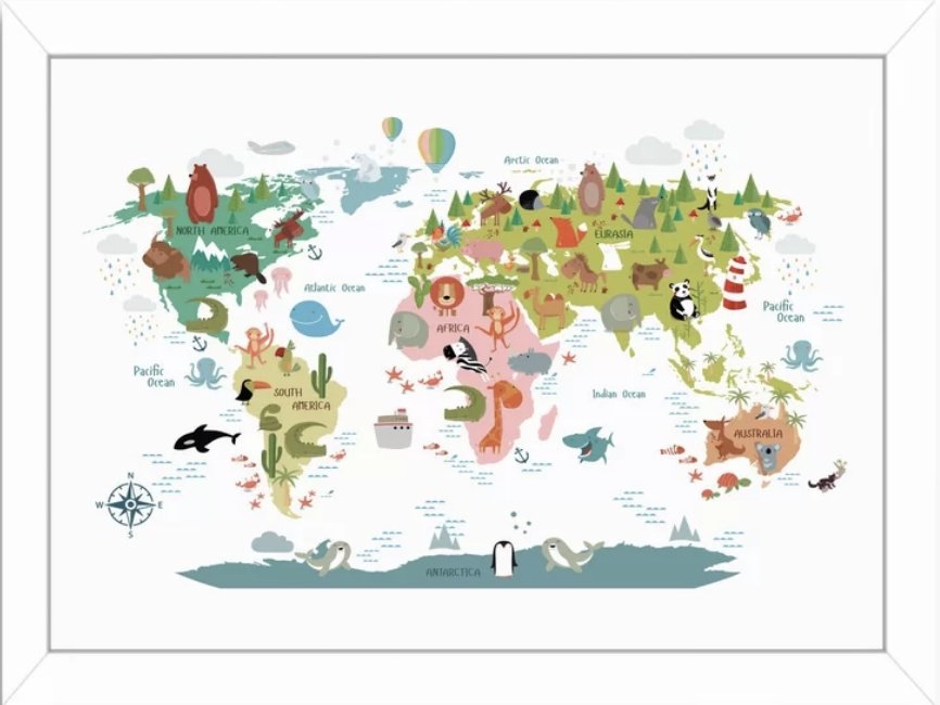 Animals World Map Framed Art - Image 0