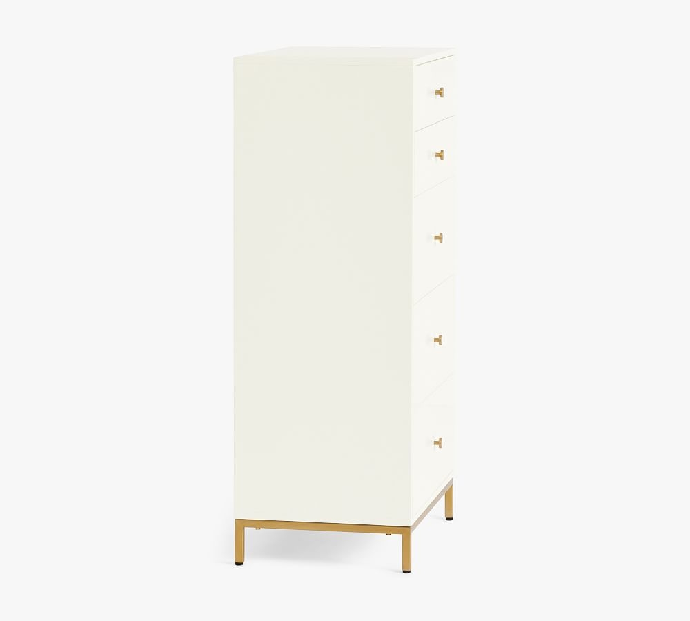 Delaney 5-Drawer Tall Dresser, White/Brass - Image 6