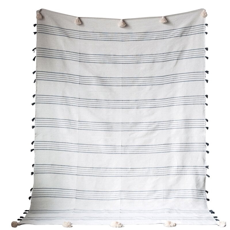 Menefee Striped Hand-Loomed with Tassels Cotton Blanket - Image 0