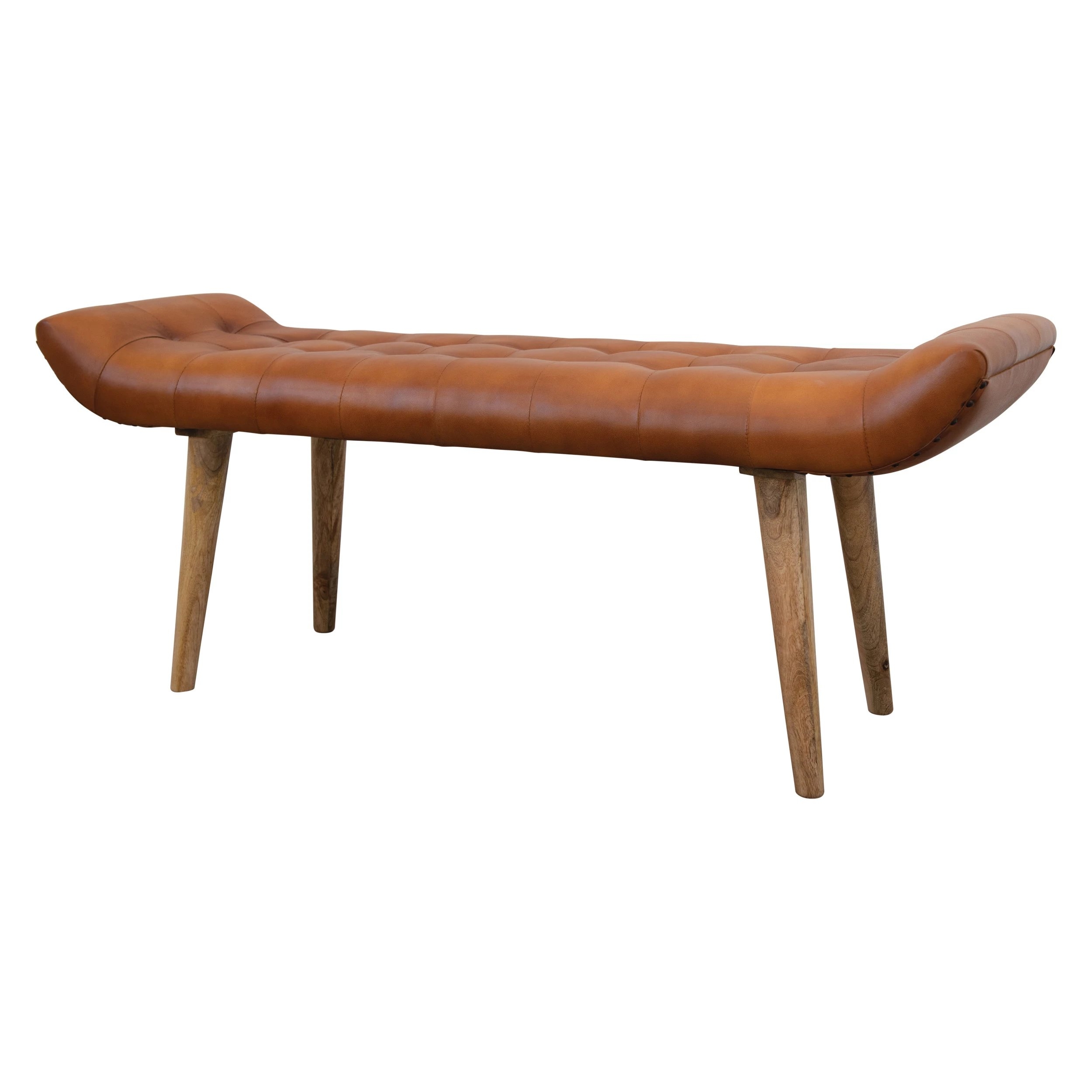 Leather Tufted Bench with Mango Wood Legs - Image 4
