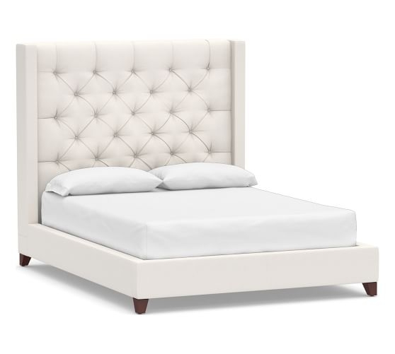 Harper Upholstered Tufted Tall Bed without Nailheads, King, Performance Everydaylinen(TM) by Crypton(R) Home Ivory - Image 0