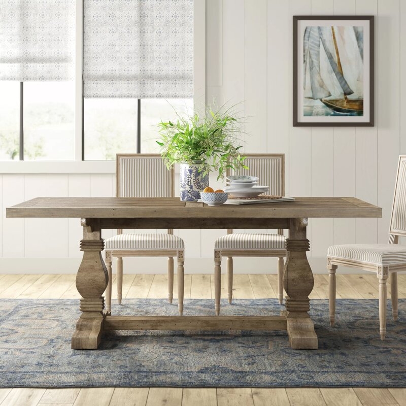 Hughes 78'' Pine Solid Wood Trestle Dining Table - Image 1