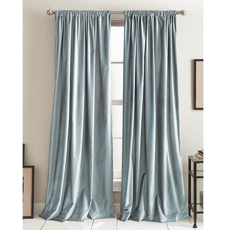 Modern Knotted Velvet Solid Curtain Panels - Pair (2) - Aqua 96" - Image 0