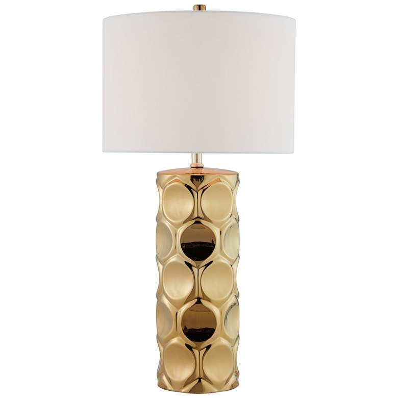Lite Source Godfried Plated Gold Column Ceramic Table Lamp - Style # 225D0 - Image 1