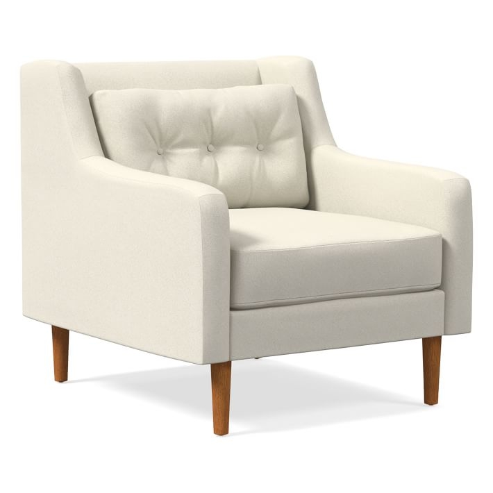 Crosby Mid-Century Armchair, Luxe Boucle, Stone White, Pecan - Image 0