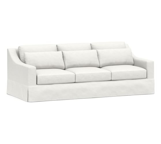 York Slope Arm Slipcovered Deep Seat Grand Sofa 95" 3-Seater, Down Blend, Performance Slub Cotton White - Image 3
