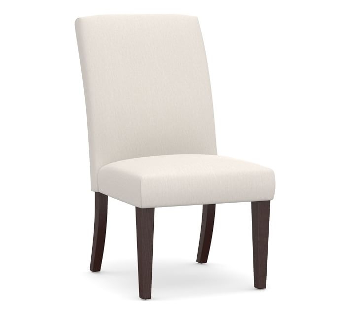 PB Comfort Square Upholstered Dining Chair, Sunbrella(R) Performance Chenille Salt, Espresso - Image 0