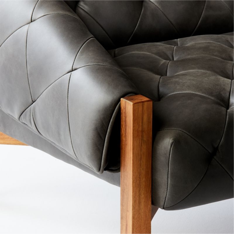 Abruzzo Black Leather Tufted Chair with Brown Legs - Image 5