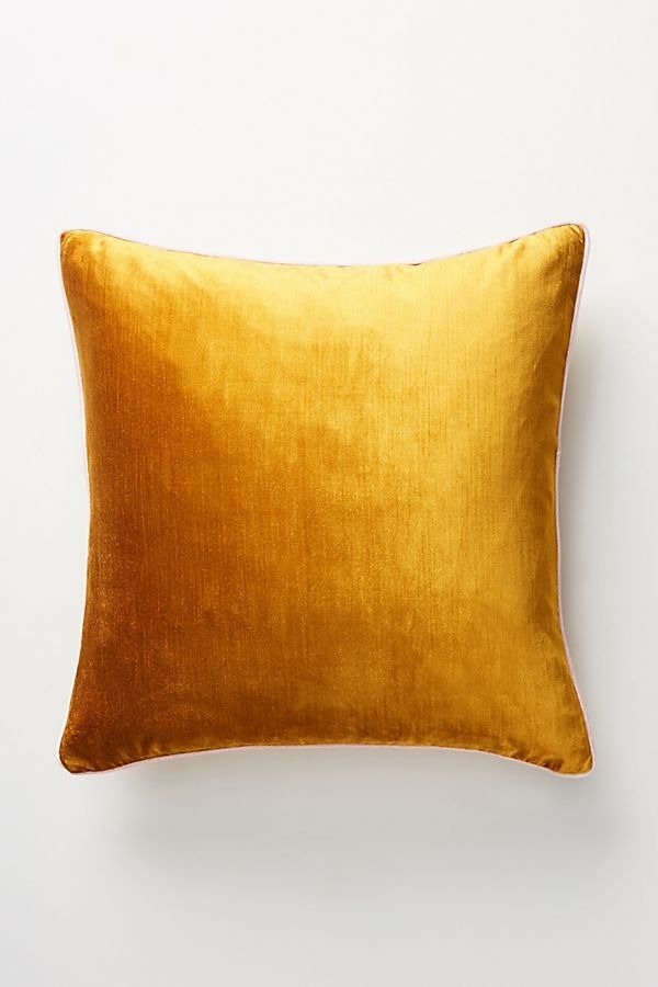 Adelina Slub Velvet Pillow with Insert - 22" x 22" - Ochre - Image 0