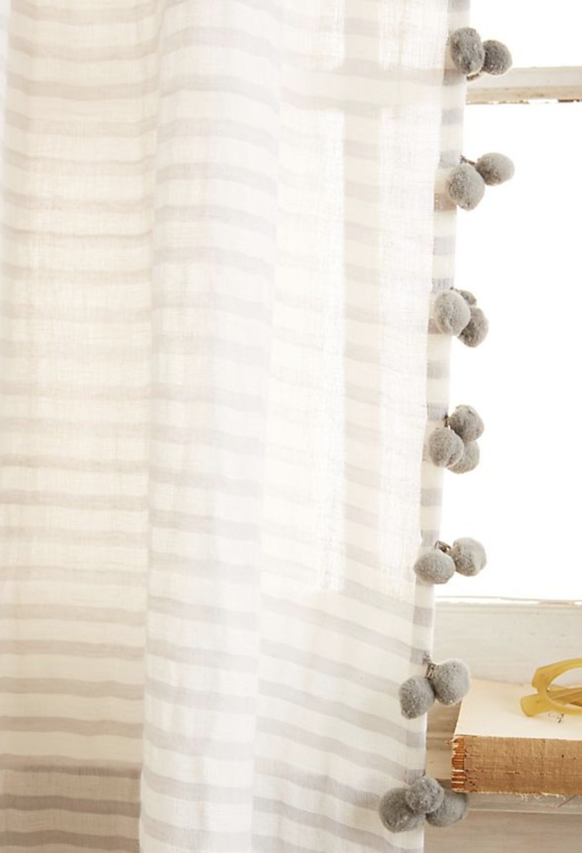 Pom Tassel Curtain By Anthropologie in Grey Size 50" X 96" - Image 1