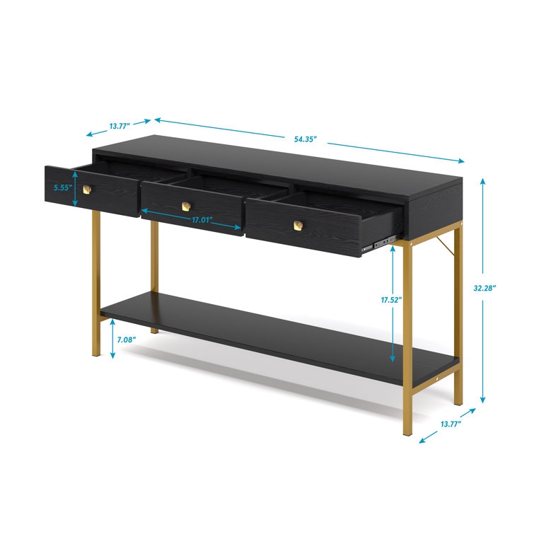 54.33 Inch Black Sofa Table, Console Table With 3 Drawers For Hallway, Entrance, Living Room - Image 1