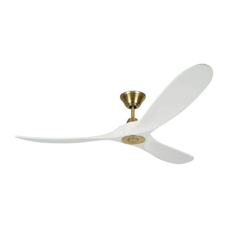 60" Beeney 3 - Blade Propeller Ceiling Fan with Remote Control, Burnished Brass with White Blade - Image 0