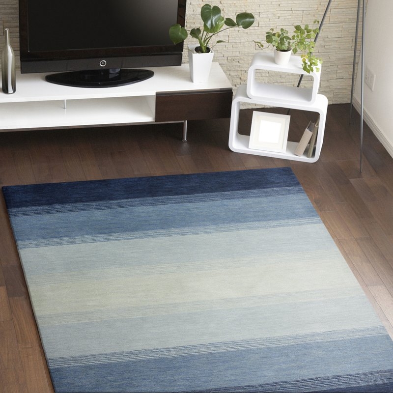 Hand-Woven Wool Blue Area Rug - Image 3