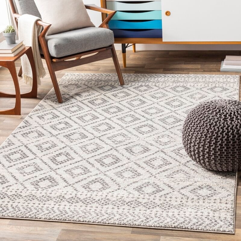 Woodrum Distressed Global-Inspired Light Gray/White Area Rug 7'10" x 10'3" - Image 1