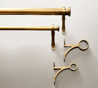 PB Standard Drape Rod &amp; Wall Bracket, 1.25" diam., Large, Brass Finish - Image 0