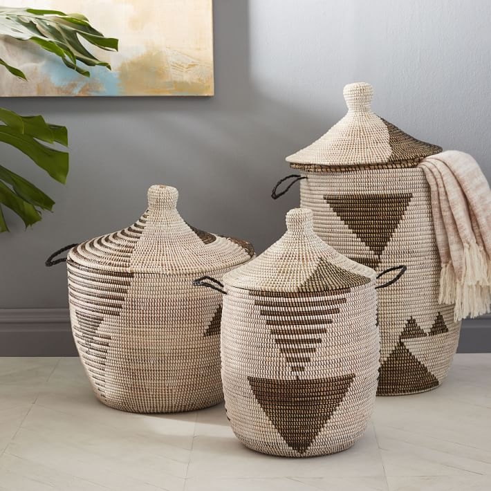 Graphic Woven Baskets - Black/White - Large - Image 1