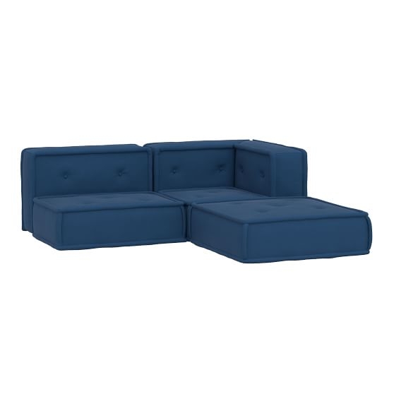Cushy Lounge Sectional Set, Navy Faux-Suede, Flat Rate - Image 0
