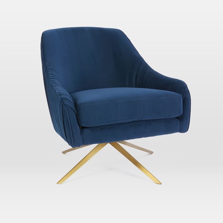 Roar & Rabbit™ Pleated Swivel Chair Performance Velvet, Ink Blue - Image 0