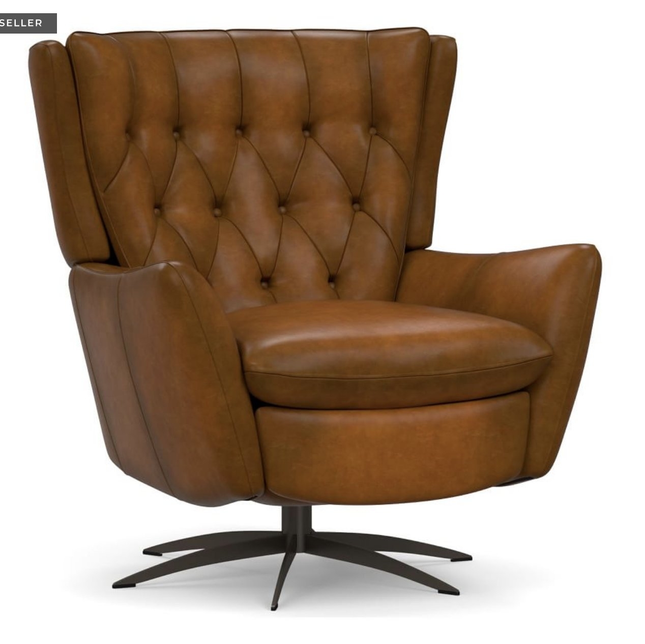 Wells Leather Swivel Recliner with Bronze Base, Polyester Wrapped Cushions Burnished Bourbon - Image 0