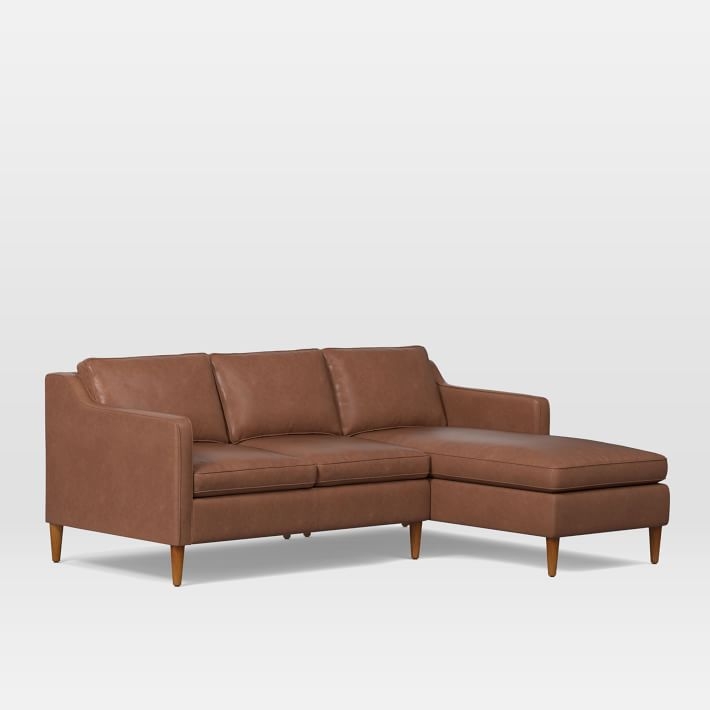 Hamilton 2-Piece Leather Chaise Sectional - Cigar - Left Arm Loveseat, RIGHT CHAISE - Image 2