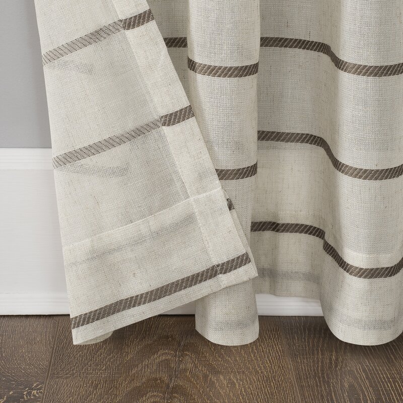 Twill Anti-Dust Striped Semi-Sheer Rod Pocket Single Curtain Panel - Image 3