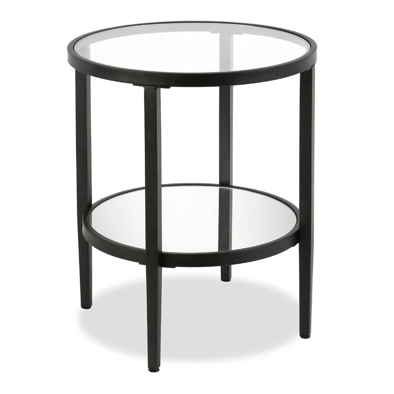 Abington Glass Top End Table with Storage - Blackened Bronze - Image 0