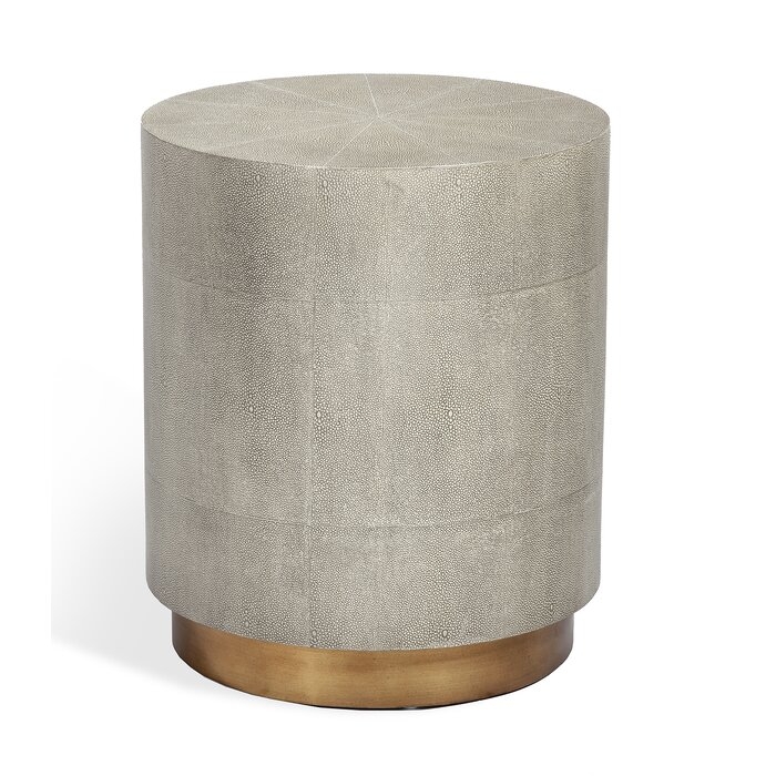 Interlude Kenzo Modern Grey Shagreen Brass Drum Side End Table - Large - Image 0